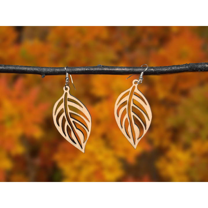 Boucles d'oreilles feuille en bois naturel