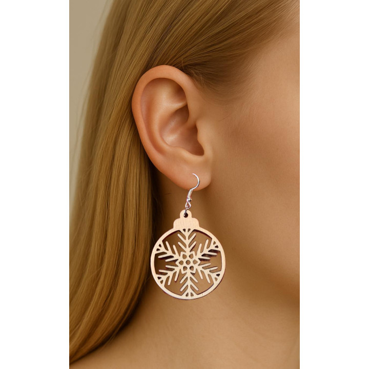 Boucles d’oreilles flocon en bois – esprit hivernal et naturel