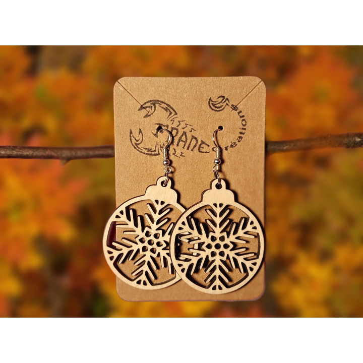 Boucles d’oreilles flocon en bois – esprit hivernal et naturel