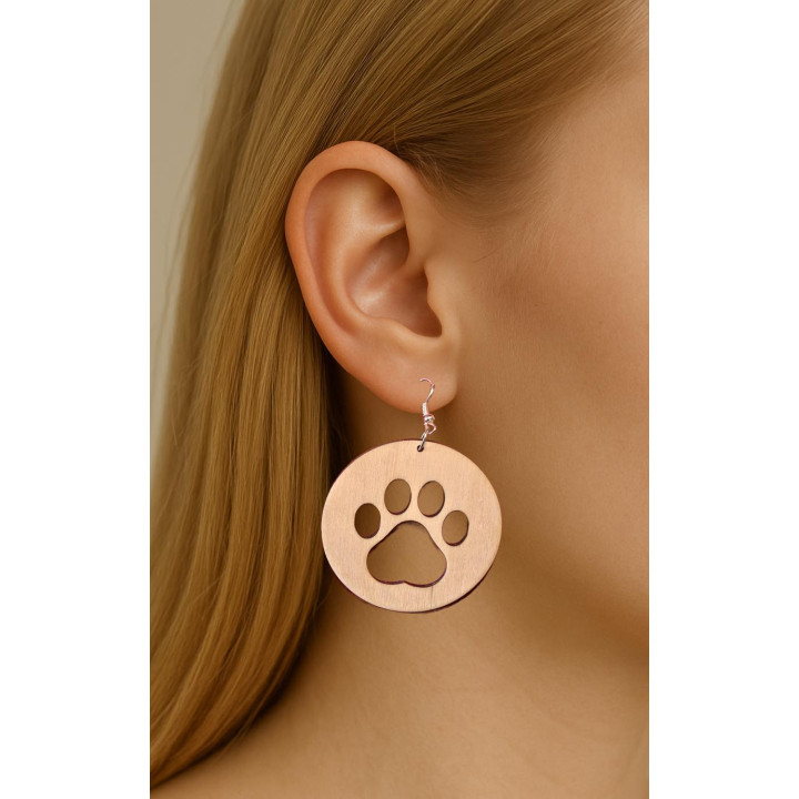 Boucles d’oreilles en bois – Empreinte de patte