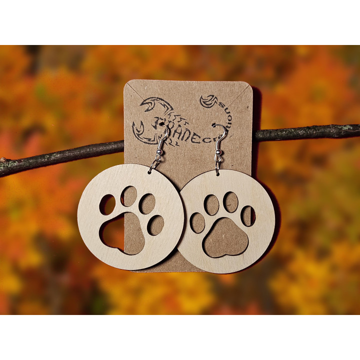 Boucles d’oreilles en bois – Empreinte de patte