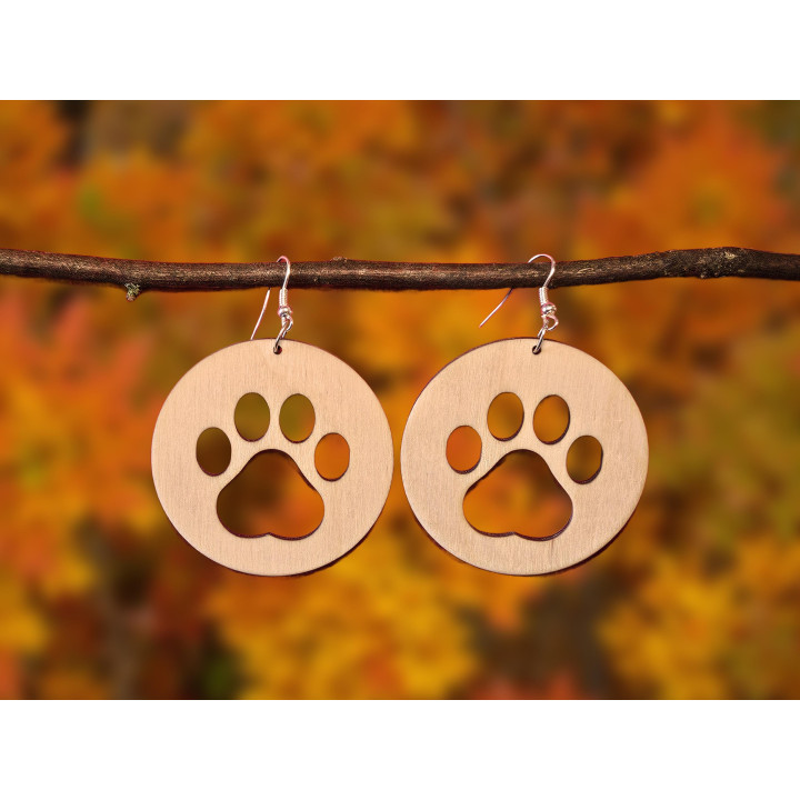 Boucles d’oreilles en bois – Empreinte de patte