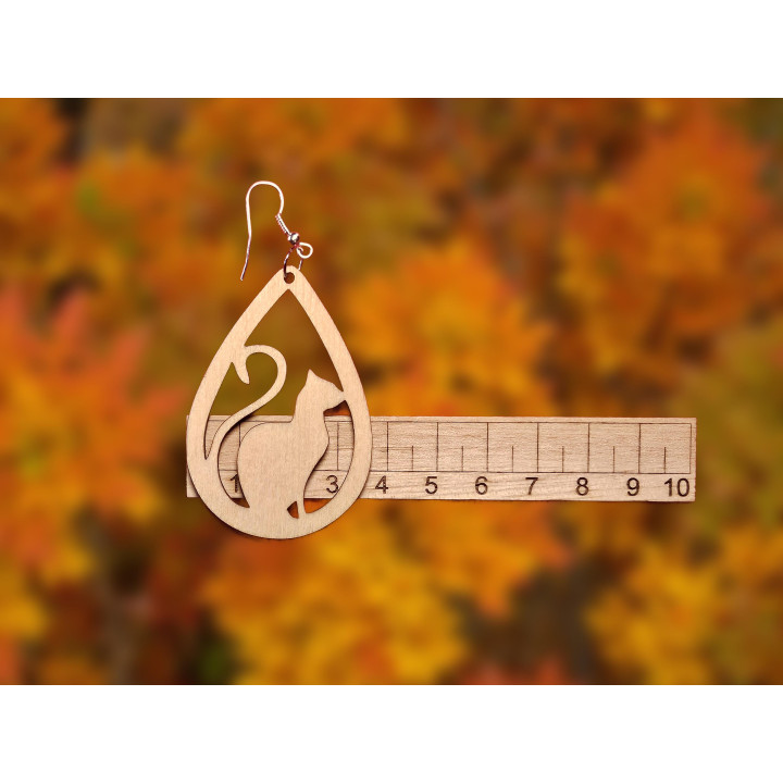 Boucles d’oreilles en bois – Chat stylisé