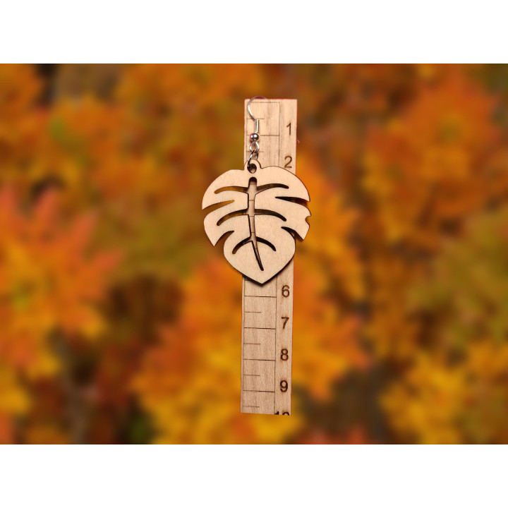 Boucles d’oreilles en bois – Feuille tropicale (Monstera)