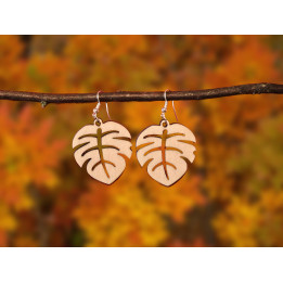 Boucles d’oreilles en bois – Feuille tropicale (Monstera)