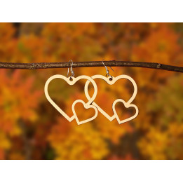 Boucles d'oreilles double cœur ajouré bois naturel
