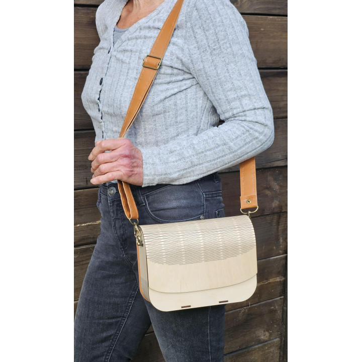 Sac à main en bois et simili cuir – Design artisanal, bandoulière réglable