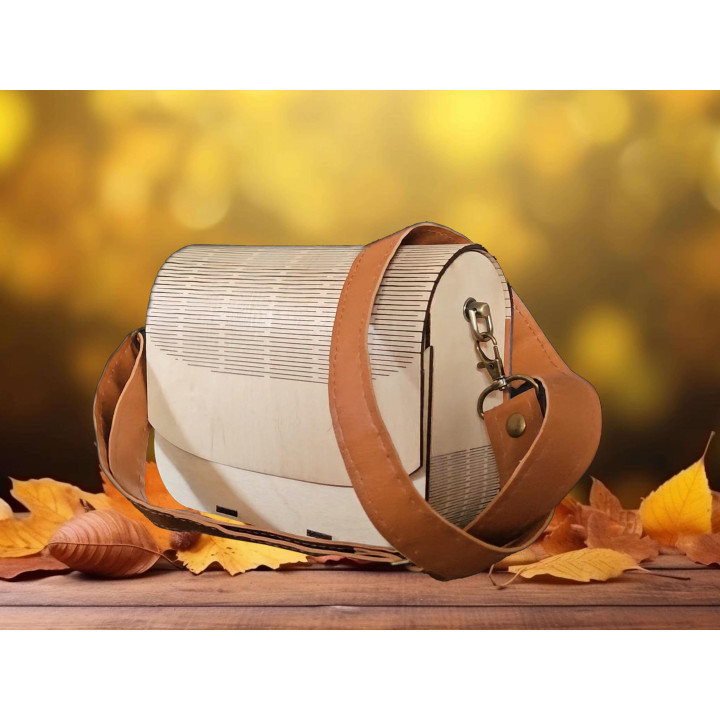 Sac à main en bois et simili cuir – Design artisanal, bandoulière réglable