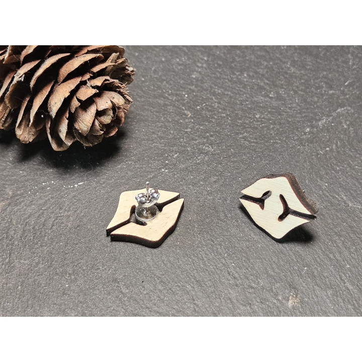 Boucles d’oreilles puces géométriques en bois – petites boucles minimalistes