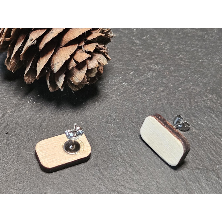 Boucles d’oreilles puces bois rectangulaires – minimalistes