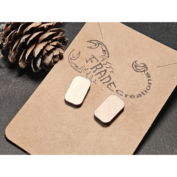 Boucles d’oreilles puces bois rectangulaires – minimalistes