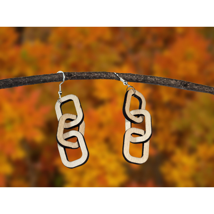 Boucles d’oreilles maillons bois – pendantes légères graphique et naturelle