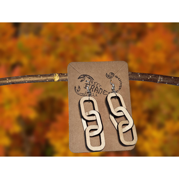 Boucles d’oreilles maillons bois – pendantes légères graphique et naturelle