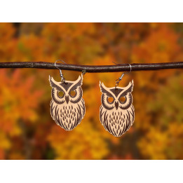 Boucles d'oreilles chouette bois gravé
