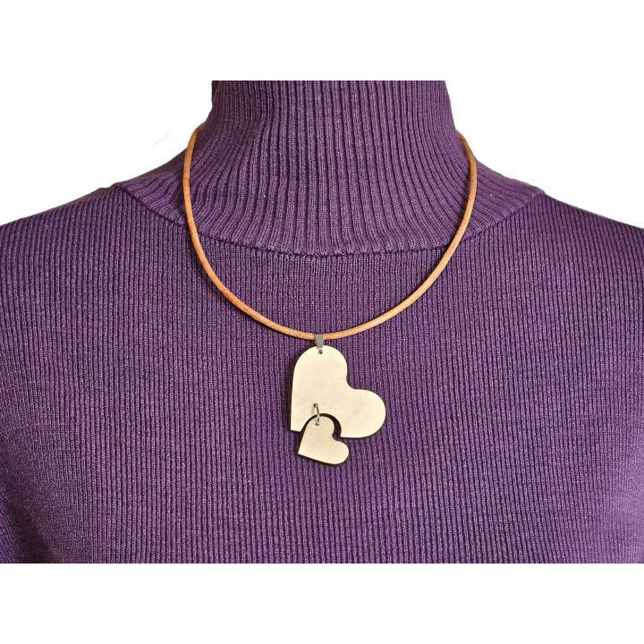 Collier duo de cœurs bois – pendentif artisanal
