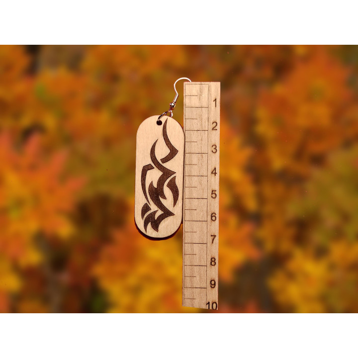Boucles d'oreilles rectangle feu flammes bois gravé