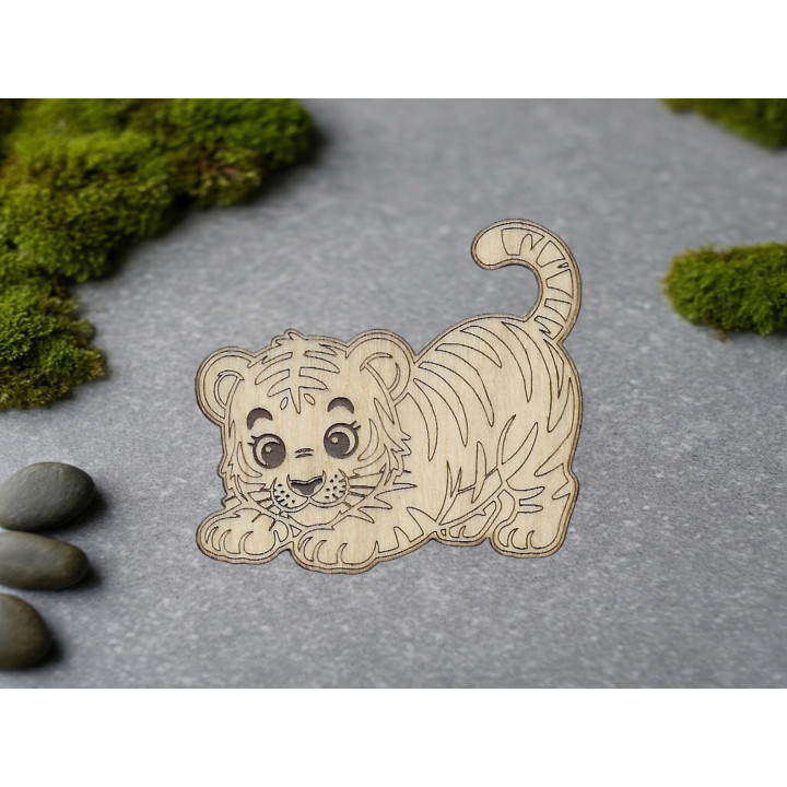 Tigre en Bois Découpé Laser avec aimant de fixation ou épingle