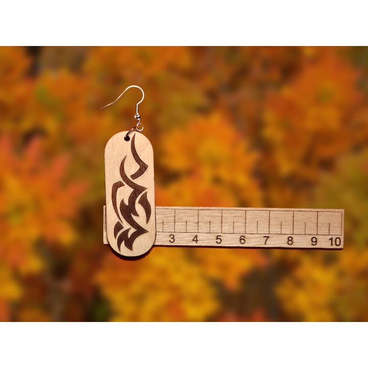 Boucles d'oreilles rectangle feu flammes bois gravé