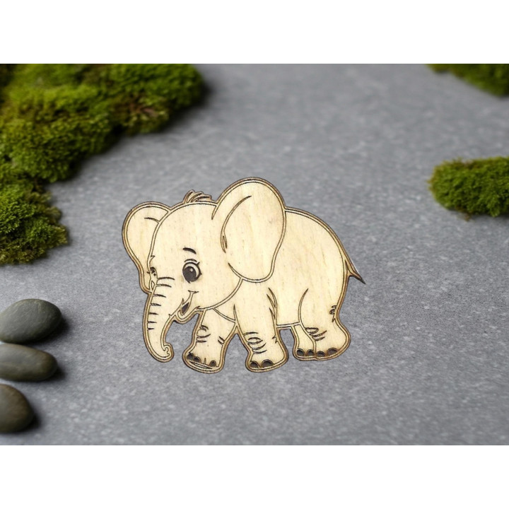 Eléphant en Bois Découpé Laser avec aimant de fixation ou épingle