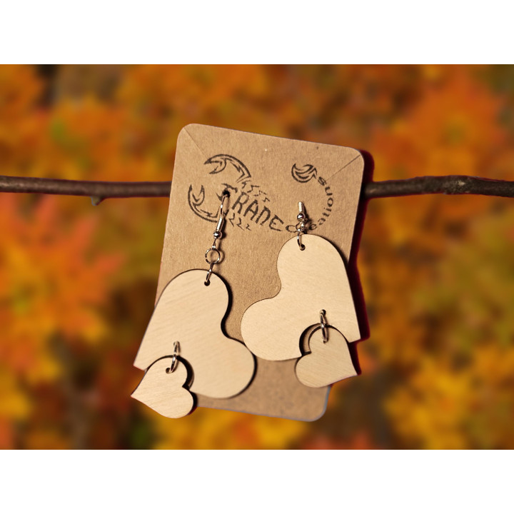 Boucles d'oreilles double cœur mobile bois naturel