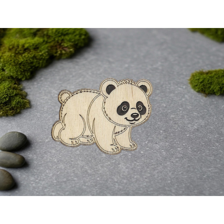Panda en Bois Découpé Laser avec aimant de fixation ou épingle