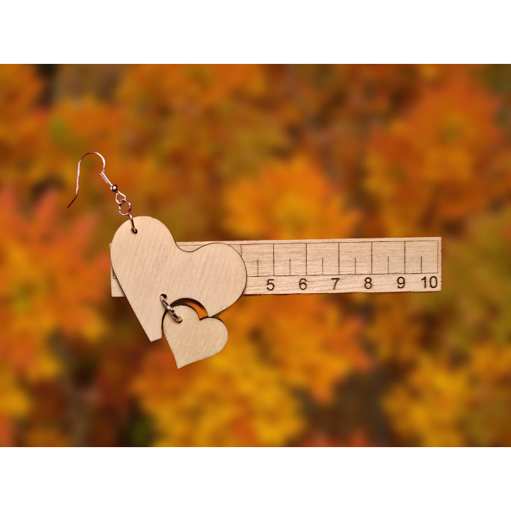 Boucles d'oreilles double cœur mobile bois naturel