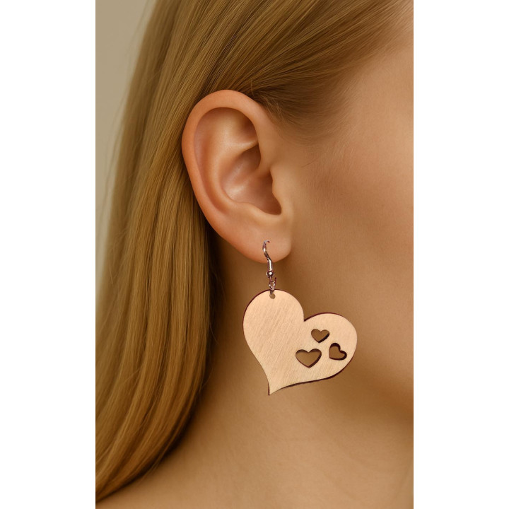 Boucles d'oreilles cœur ajouré bois