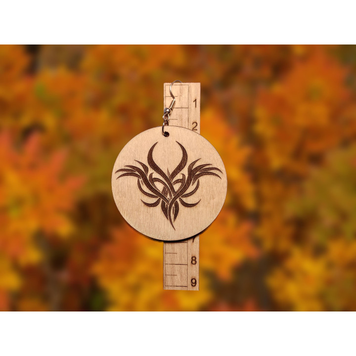 Boucles d'oreilles rondes phénix tribal bois