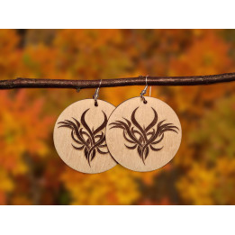 Boucles d'oreilles rondes phénix tribal bois