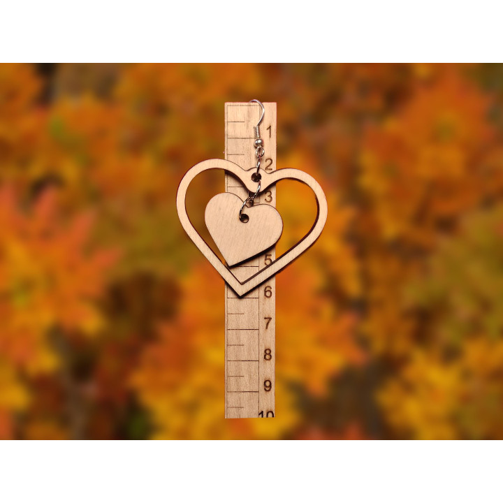 Boucles d'oreilles double cœur bois naturel