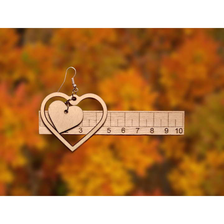Boucles d'oreilles double cœur bois naturel
