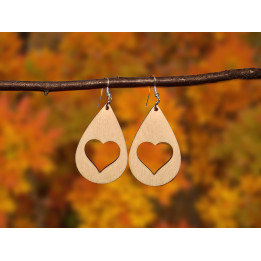 Boucles d'oreilles goutte cœur bois naturel