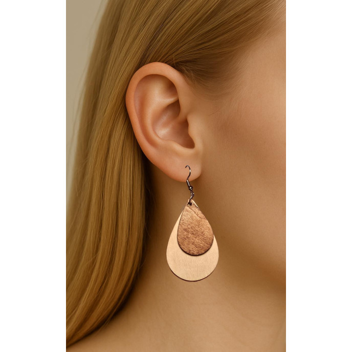Boucles d'oreilles goutte double bois bicolore