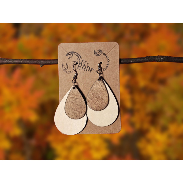 Boucles d'oreilles goutte double bois bicolore