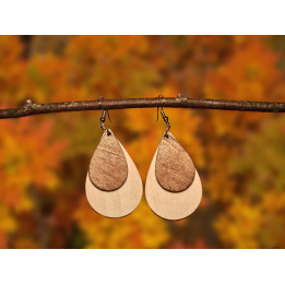 Boucles d'oreilles goutte double bois bicolore