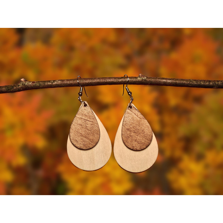 Boucles d'oreilles goutte double bois bicolore