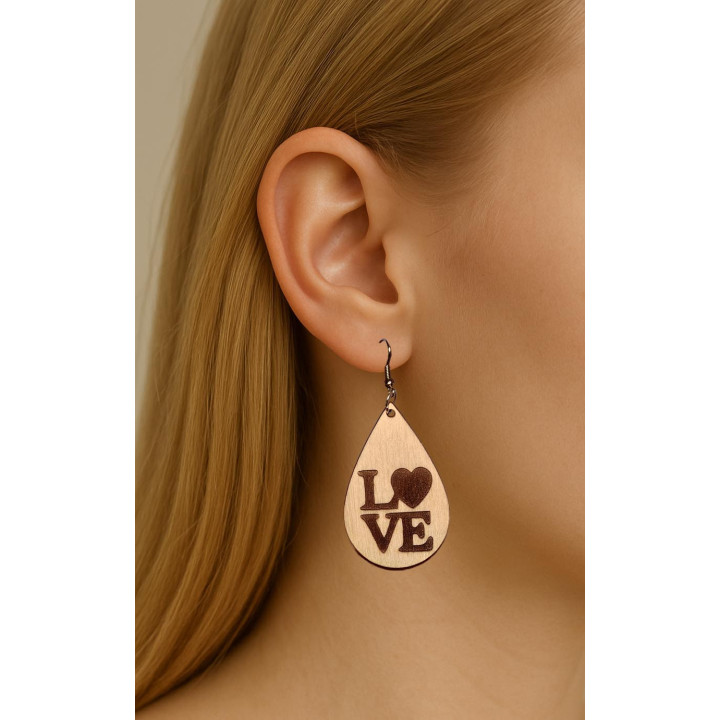 Boucles d'oreilles LOVE bois naturel