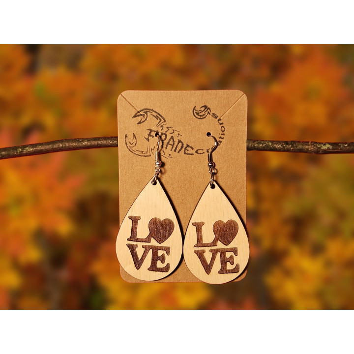 Boucles d'oreilles LOVE bois naturel