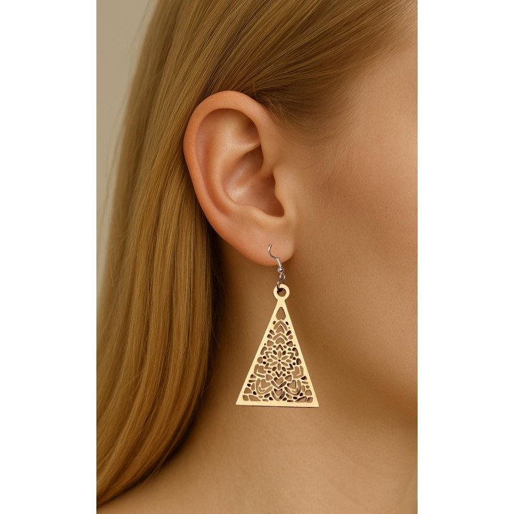 Boucles d'oreilles triangle mandala en bois