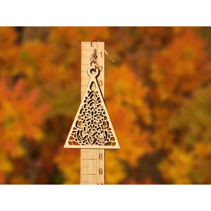 Boucles d'oreilles triangle mandala en bois