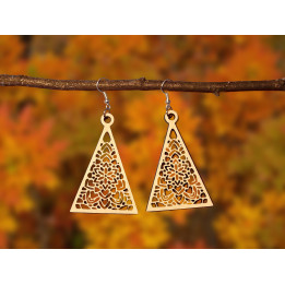 Boucles d'oreilles triangle mandala en bois