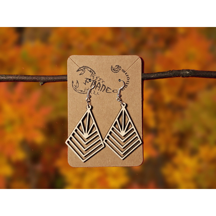 Boucles d'oreilles losange mandala en bois