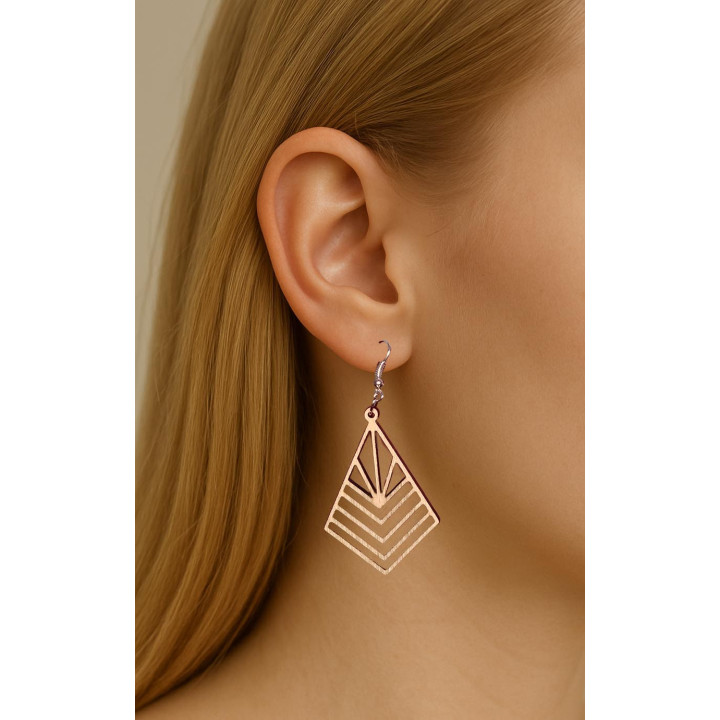 Boucles d'oreilles losange mandala en bois