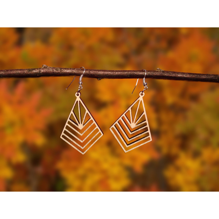 Boucles d'oreilles losange mandala en bois