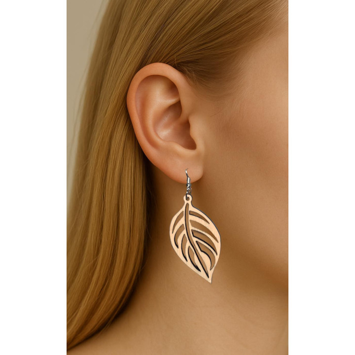 Boucles d'oreilles feuille en bois naturel