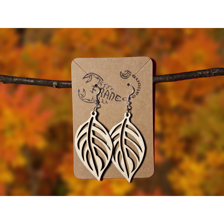 Boucles d'oreilles feuille en bois naturel