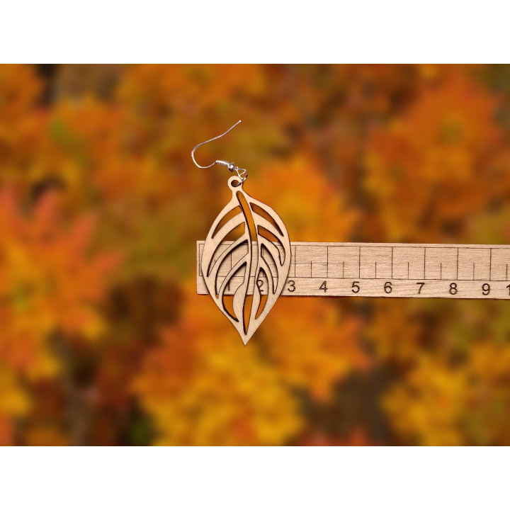 Boucles d'oreilles feuille en bois naturel